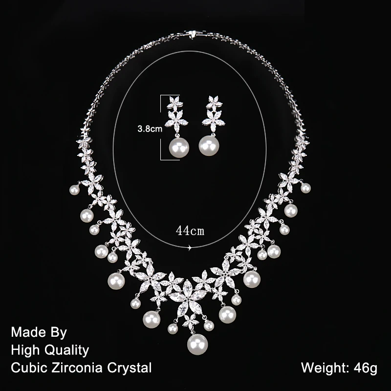 WEIMANJINGDIAN кубический цирконий и ракушка жемчужное цветочное ожерелье серьги