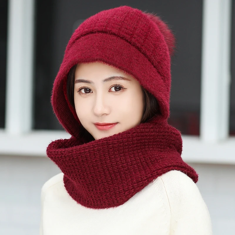 Роскошная теплая вязаная зимняя женская шапка для девочек шапочки с кроличьими