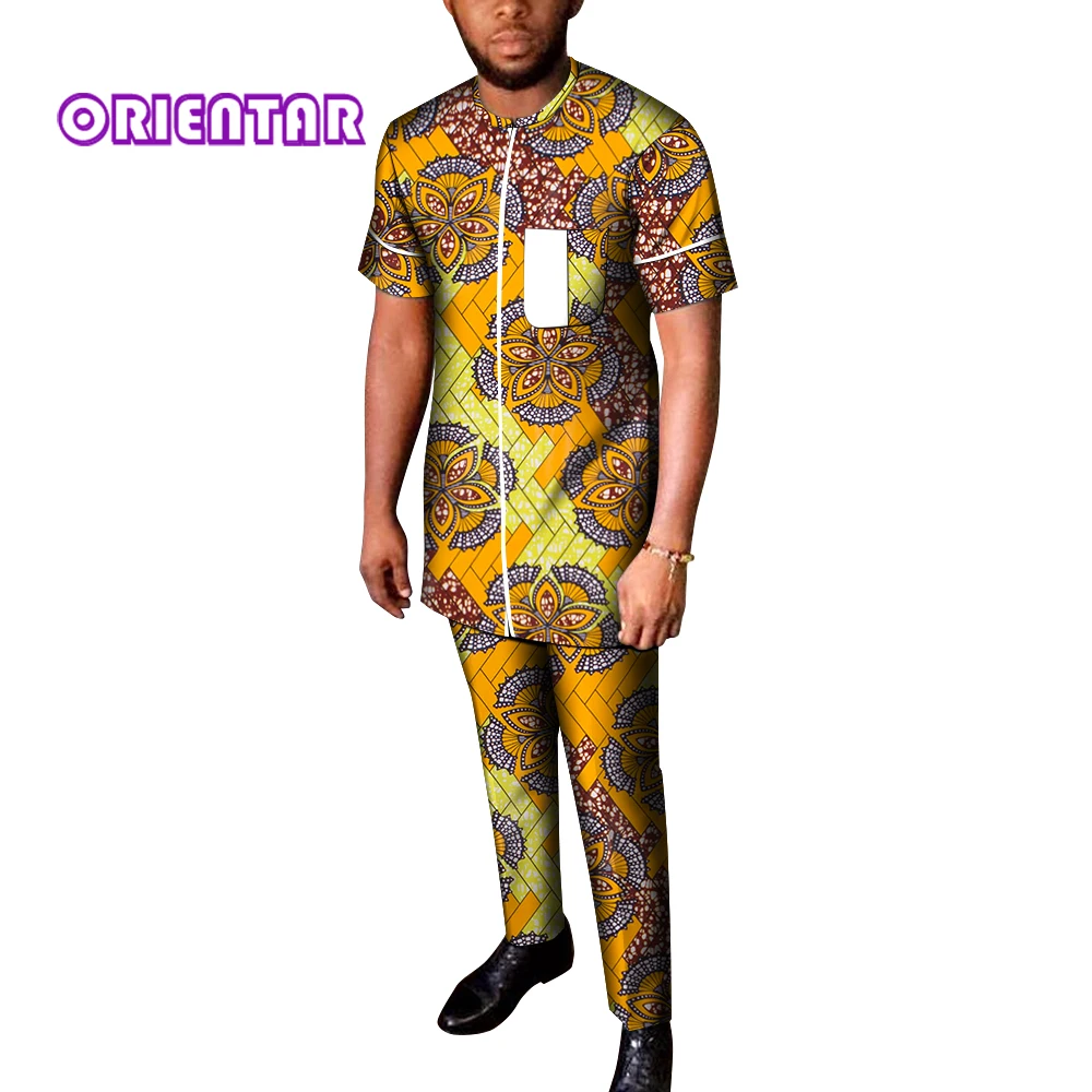 

African Men Clothes Tops and Pants Set African Print Long Sleeve Shirt and Trousers Dashiki Men Outfit African Pants Set WYN1750