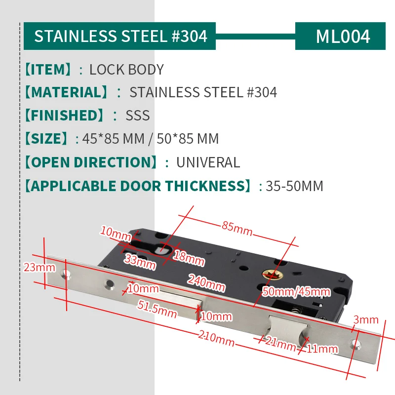 ML004 узкий замок врезные замки бесшумный дверной из нержавеющей стали #304 сплава