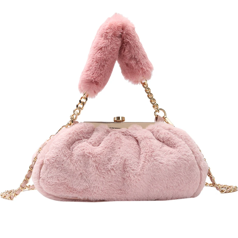 

Elegant Female Pleated Tote bag 2020 Fashion New High quality Soft Plush Women's Designer Handbag Chain Shoulder Messenger Bag