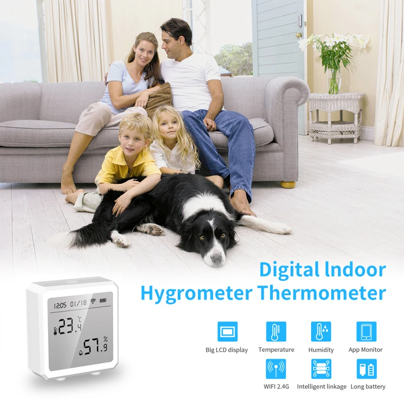 

Tuya WiFi Temperature And Humidity Sensor Smart Life Indoor Hygrometer Thermometer LCD Display Support Alexa Google Assistant