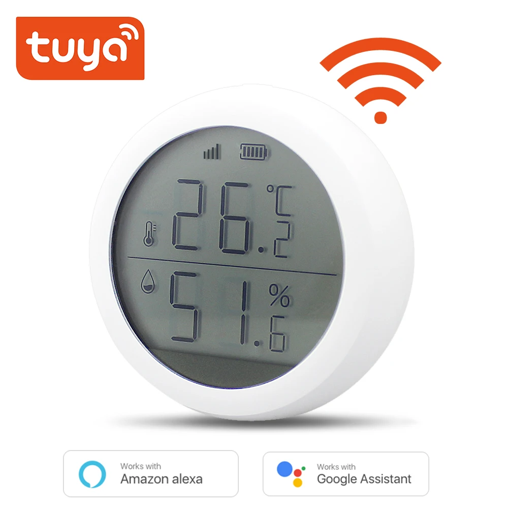 Датчик температуры и влажности Tuya с Wi-Fi Alexa Google встроенный зуммер 55 дБ ЖК-дисплей