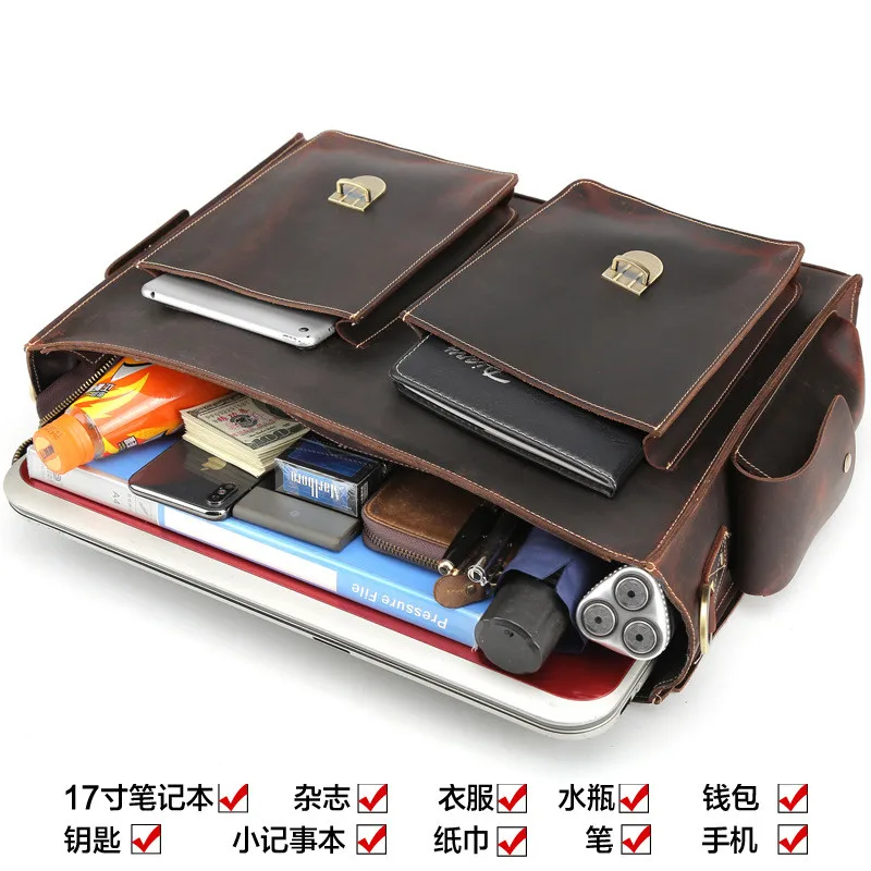 Luxury leather men's briefcase 17-inch laptop bag natural leather one-shoulder messenger bag enlarged version of the new