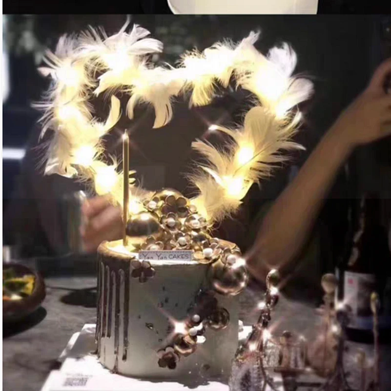 Топперы для торта с крыльями из перьев свадьбы дня рождения украшение выпечки