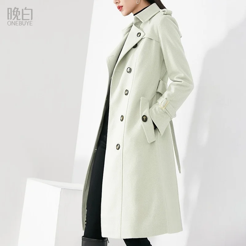 

2021 winter new product simple Lapel long sleeve fashion slim fit windbreaker woolen coat women