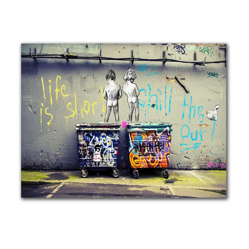 Картина на холсте с изображением двух мальчиков Настенная картина граффити Life is
