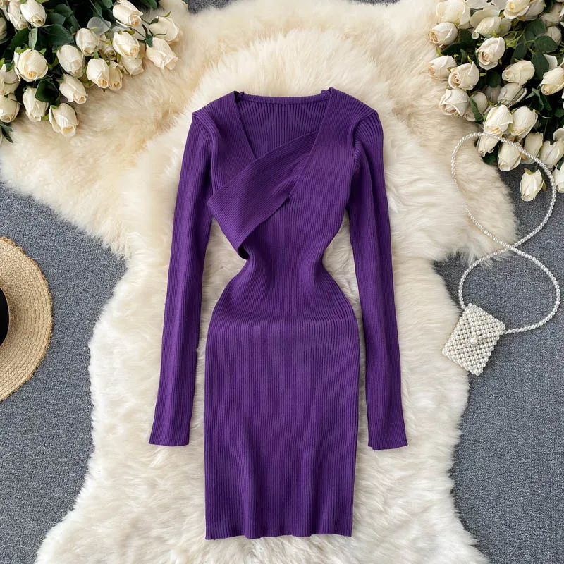 

Autumn Clothing 2021 New Female Slim Knitted Long Dress High Waist Warp Buttock Elastic Knit Women's Jersey MIDI Skirt Vestir