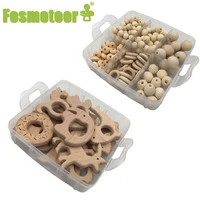 fosmeteor 2 boxed best quality wood baby teether nursing jewelry beech wooden animal geometry wood beads creative wooden teether