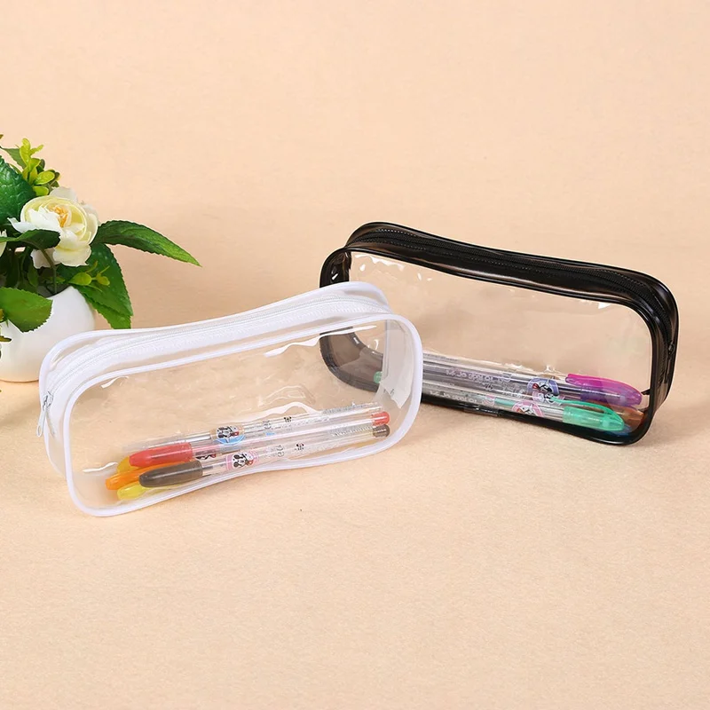 

Fashion Transparent Pencil Bag Clear PVC Zipper Pencil Case Black White Large Capacity Stationery Pencil Box School Supplies