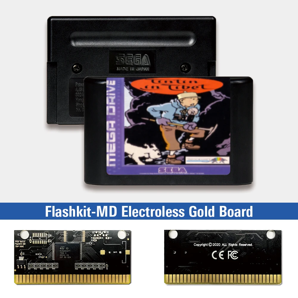 

Tintin in Tibet - EUR Label Flashkit MD Electroless Gold PCB Card for Sega Genesis Megadrive Video Game Console
