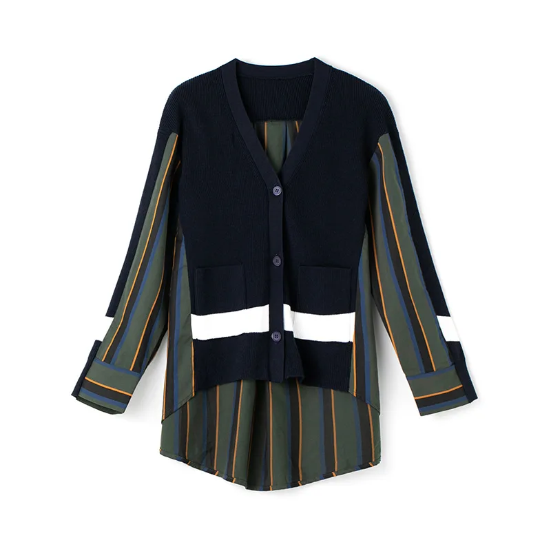 

Fashionable Women Sweater Wearing Shirt Stitched Knitted Lazy Striped Slim Top