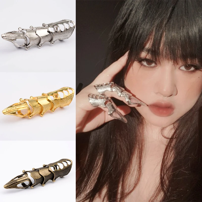 

Steampunk Metal Joint Armor Finger Ring for Women Rock Punk Exaggerated Long Knuckle Full Gothic Rings Men Party Accessories
