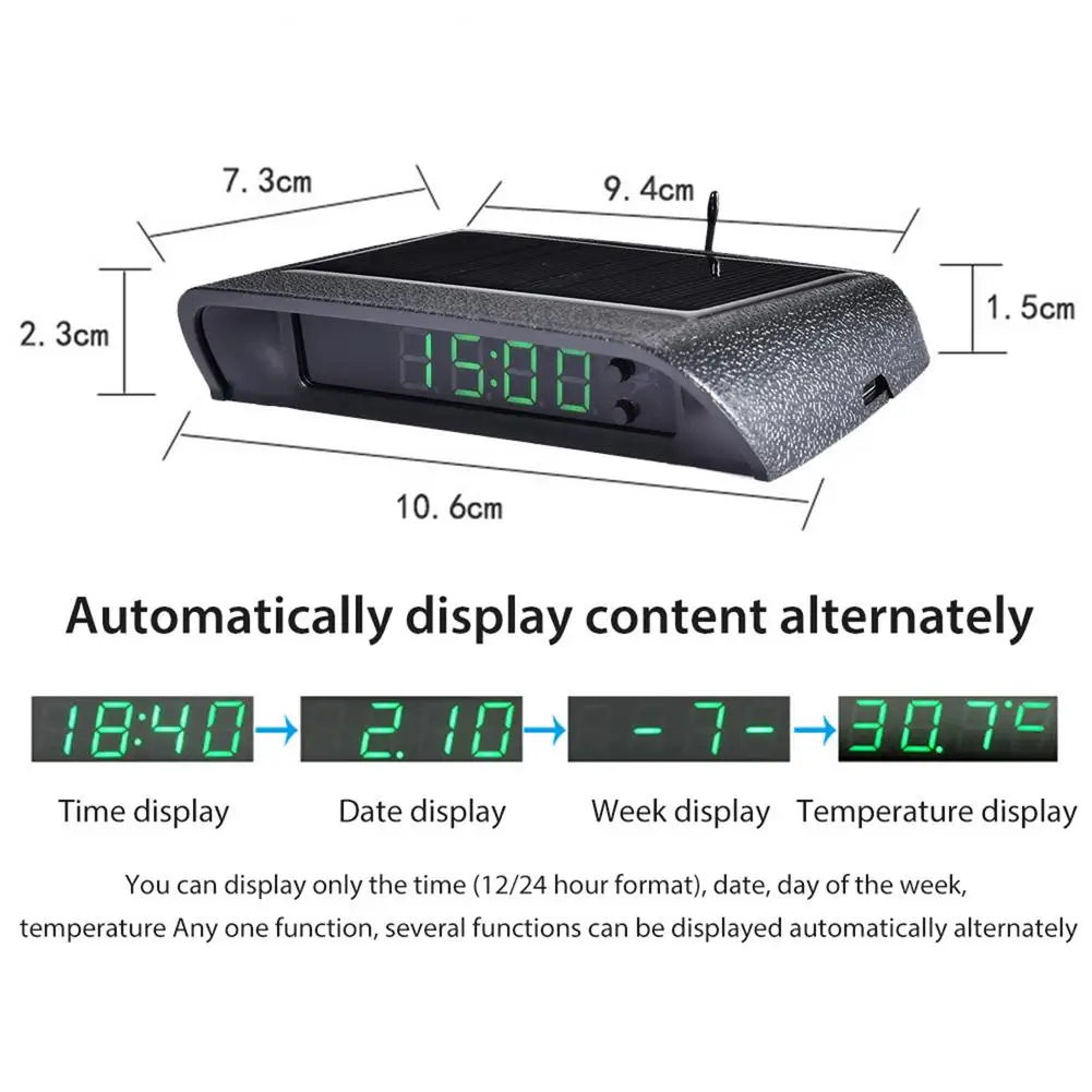 

Car Clock Auto Internal Stick-On Digital Watch Solar Powered 24-Hour Car Clock With Built-in Battery Car Decoration Electronic