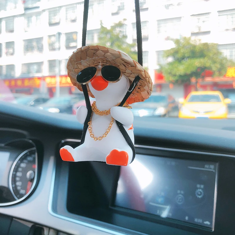 

Car Interior Decoration Pendant Duck With Glasses And Gold Chain Rearview Mirror Pendants For Car Products Interior Accessories