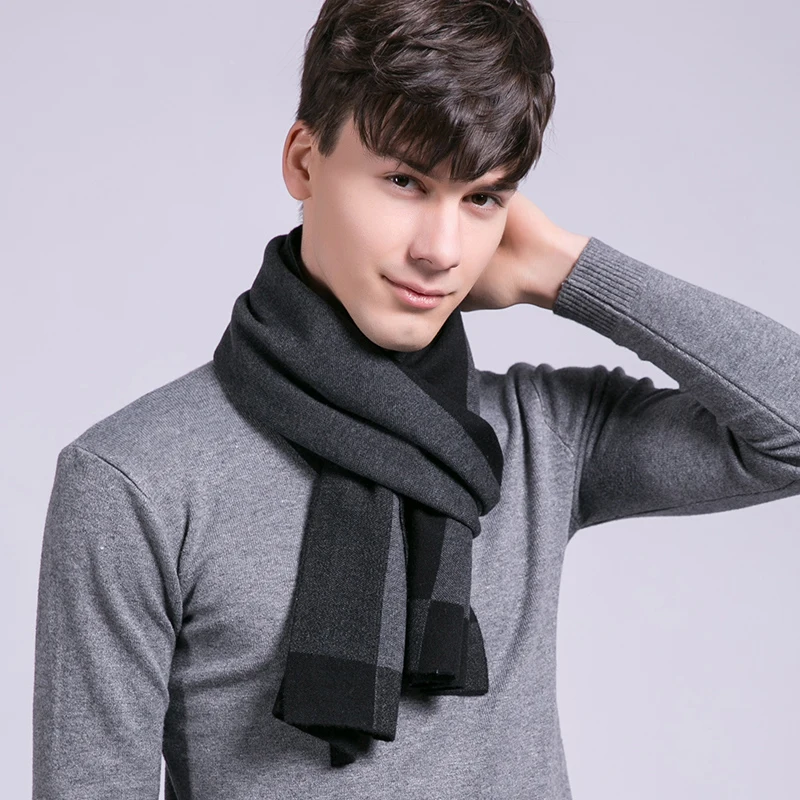 Winter Men Cashmere Scarf Plaid Wool Warps Luxury Brand Shawls and Wraps Classical Male Warm Oversize Plaid Wool Scarves Echarpe