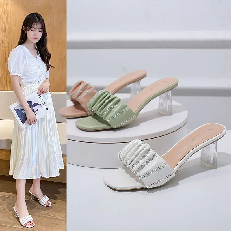 

Summer New Fairy Sandals Wear Transparent Crystal High-Heeled Open-Toe Flip Flops