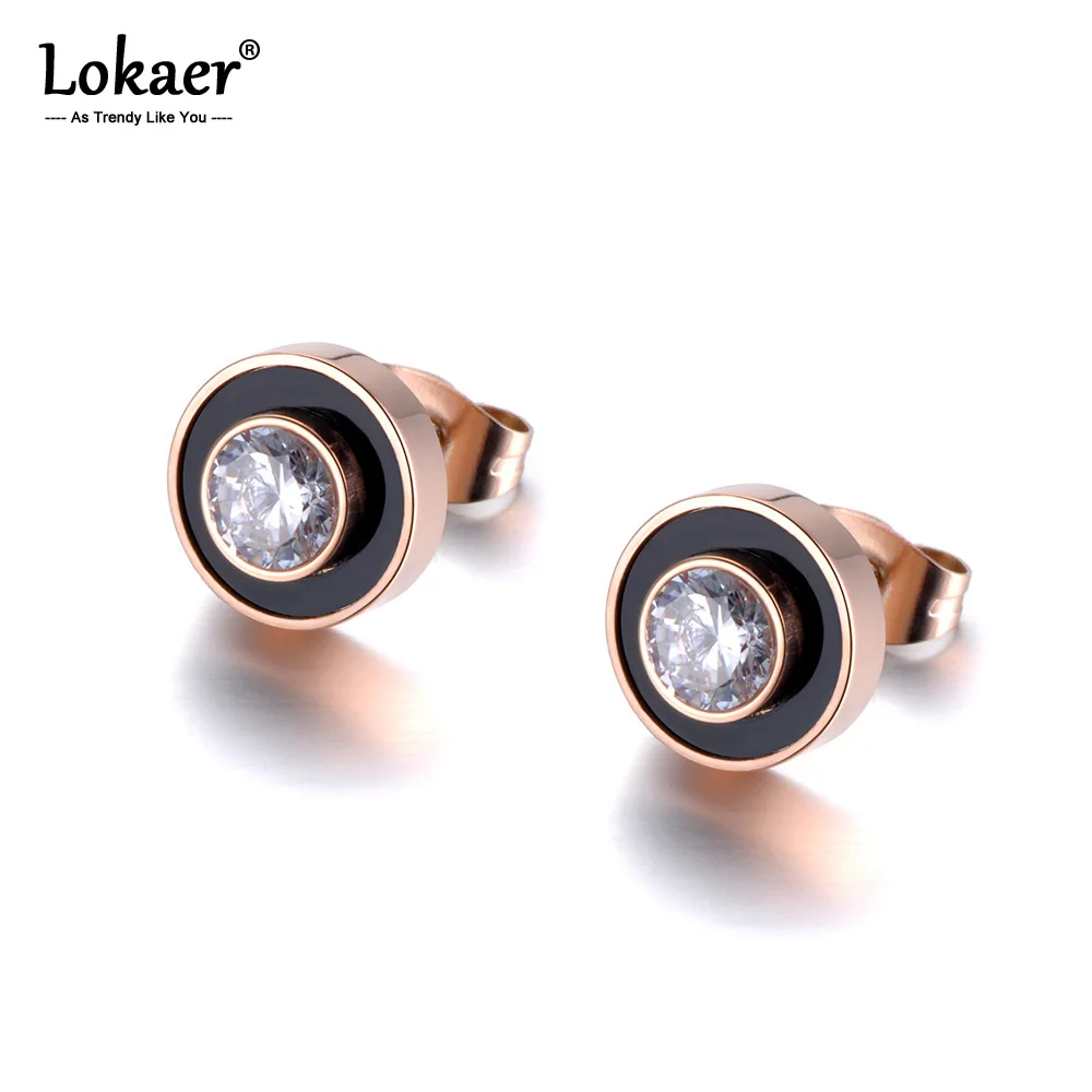 Женские серьги гвоздики с кристаллом Lokaer модные из нержавеющей стали цвета