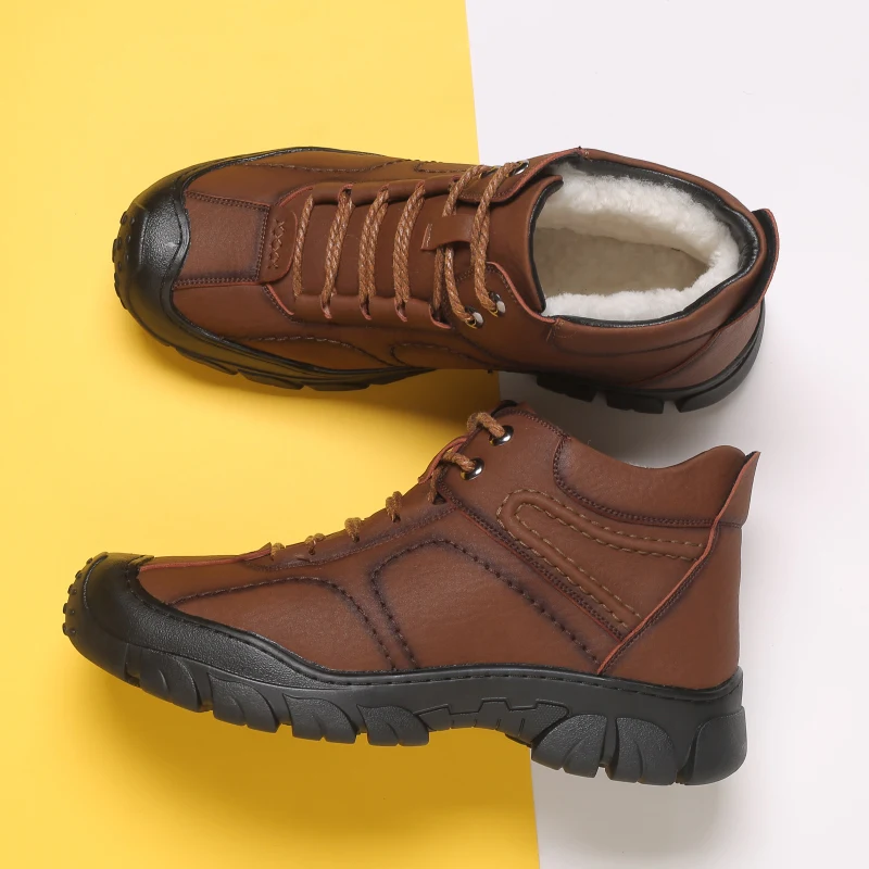 

Мужские кожаные высокие ботинки, зимние теплые ботинки Martin с флисовой подкладкой на толстой нескользящей подошве, удобные повседневные зим...