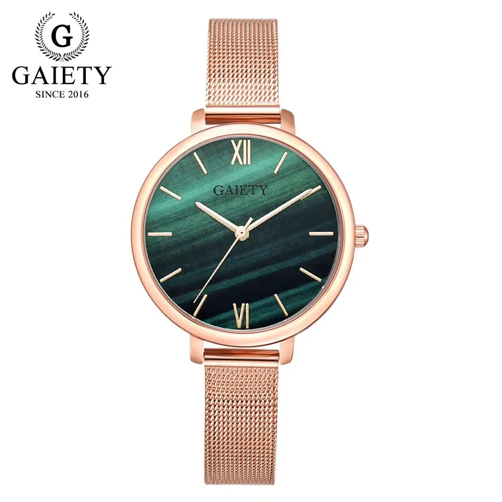 1PCS Green Watch Роскошные женские часы Gaiety, комплект из 2 предметов, розовое золото, часы-браслет, ювелирные изделия для девушек, женские часы, повседневные кварцевые наручные часы - Цвет: 1PCS Green Watch