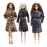 fashion england plaid long coat for barbie blyth 16 30cm mh cd fr sd kurhn bjd doll clothes accessories