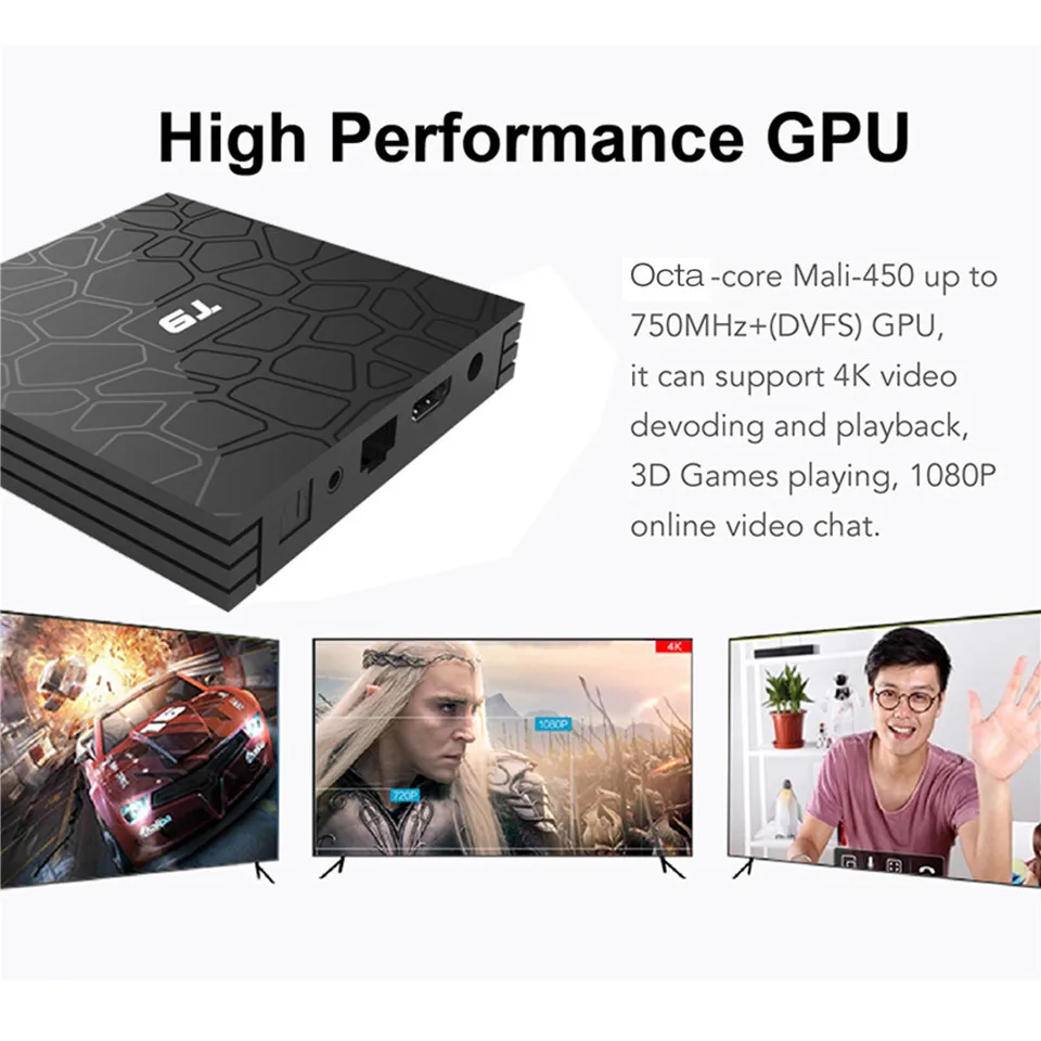 ТВ-приставка T9 с пультом дистанционного управления RK3328 Четырехъядерный 4K HDR Android 8