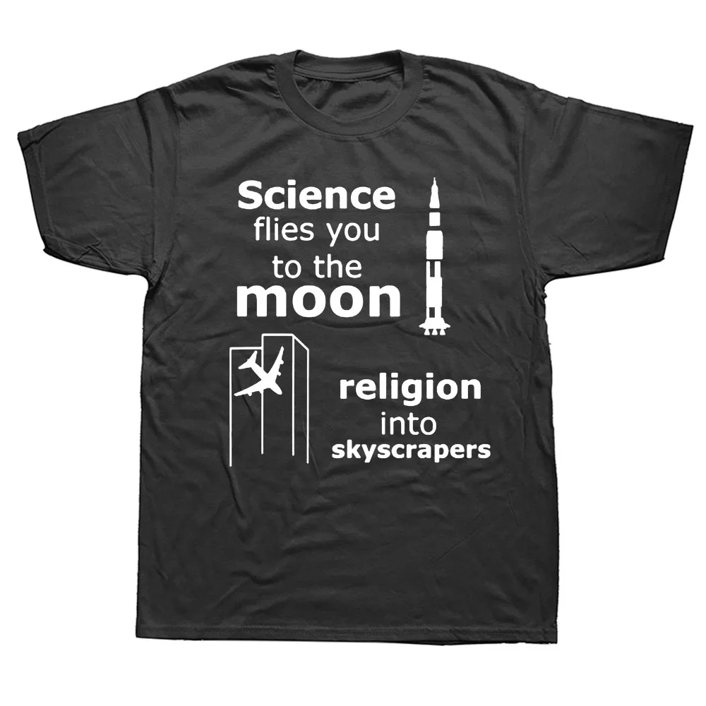 Мужская футболка с коротким рукавом и круглым вырезом надписью Atheist Science Funny мухи