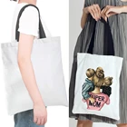 Женские холщовые сумки для покупок, сумка для покупок с мультяшным принтом персонажа, хлопковая ткань, тканевые сумки на плечо для продуктов