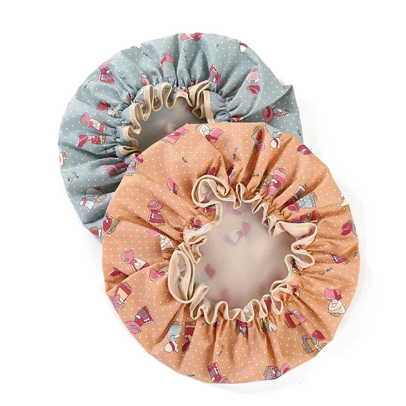 

Anti-smoke Cap Waterproof Cap Bath Hat Shower Cap Elastic Double layer Comfortable Bathing Cap Waterproof Cap Women