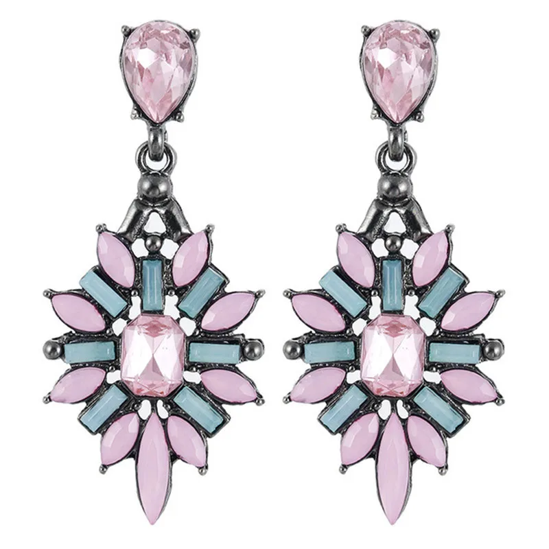 vwe0369pink Несколько винтажных подвесных сережек в этническом стиле с кристаллами, блестящие серьги со стразами для женщин, женские ювелирные украшения для вечеринки, украшения, аксессуары - Окраска металла: vwe0369pink