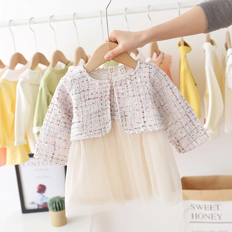 Детский костюм коллекция 2020 года зимнее Сетчатое платье для маленьких девочек +