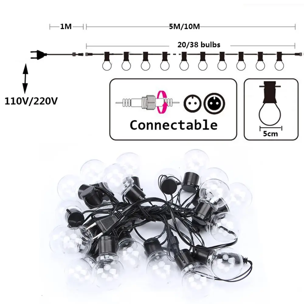 

New 6m/10m Led Globe Fairy Light String Christmas Garland Street Wedding Bulb String Lamp Outdoor for Party Holiday Garden Patio
