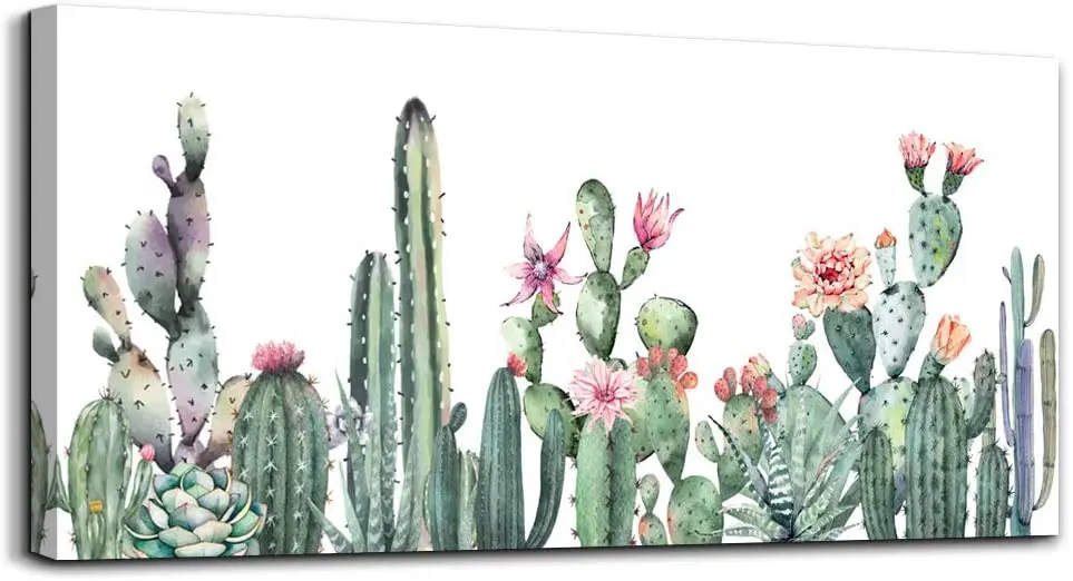 

Canvas green cactus desert plant painting living room wall art decoration watercolor prints home decoration kitchen poster