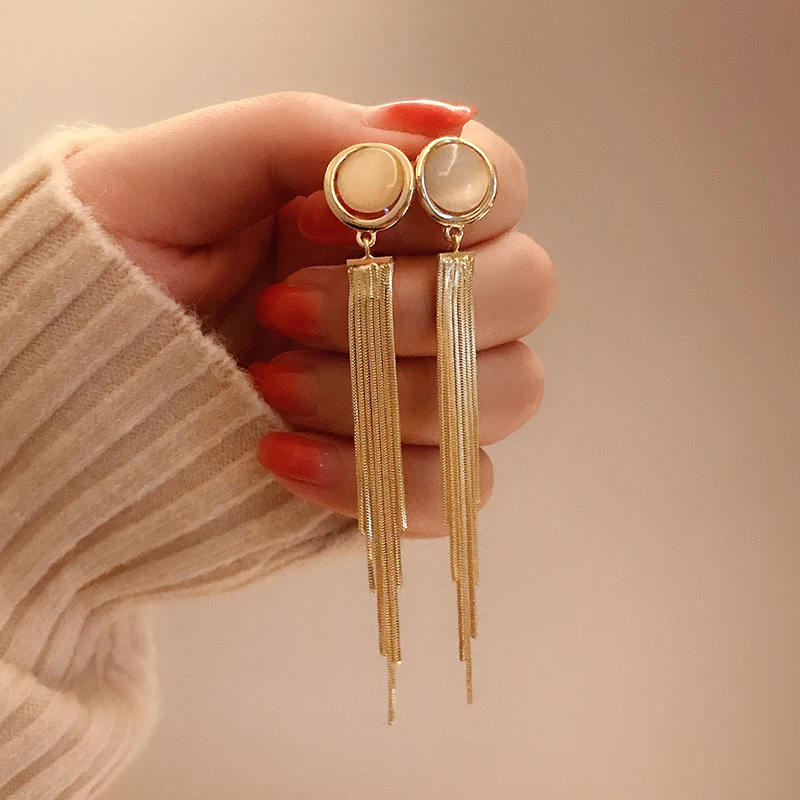 

High-Grade Tassel Earrings 2021 New Trendy Autumn and Winter Earrings Temperamental Long Eardrops Online Influencer Earrings