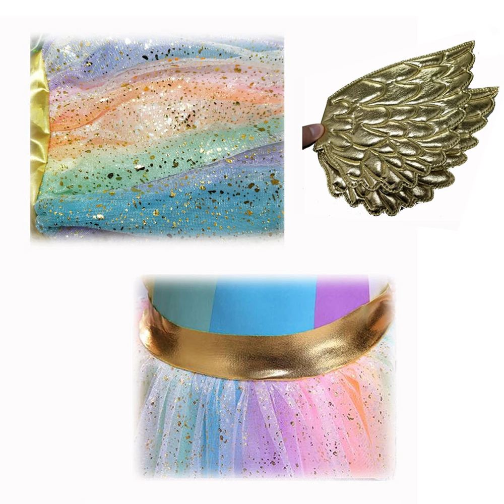 Новое платье для девочек детское в виде радужного единорога вечерние и повязки