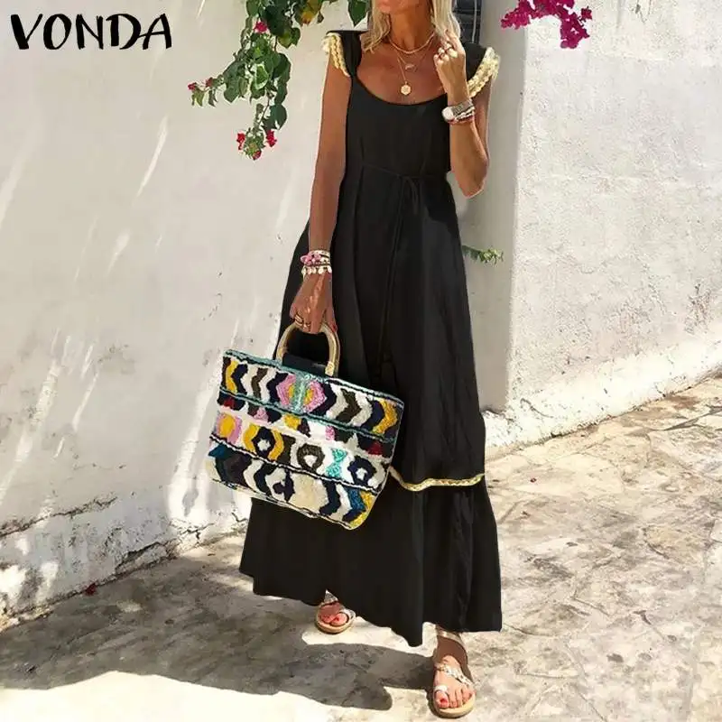 VONDA летние жилеты платье для женщин Пляжное 2021 в винтажном стиле с кисточками без