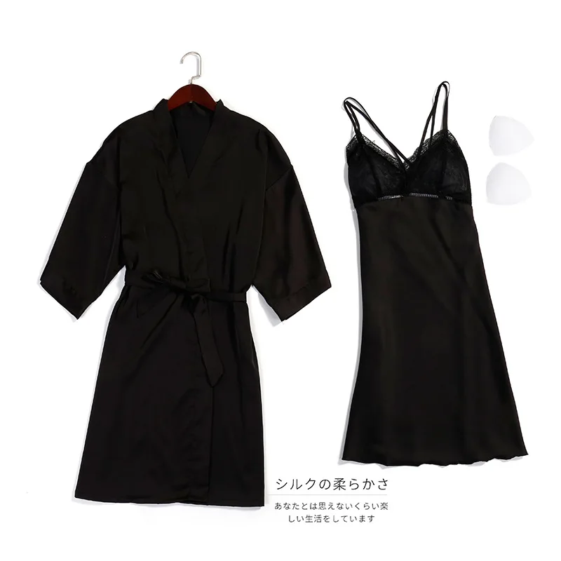 

Женский Атласный халат для невесты, халаты для невесты, комплект с кружевной отделкой, сексуальный костюм для сна, ночная рубашка, ночная ру...