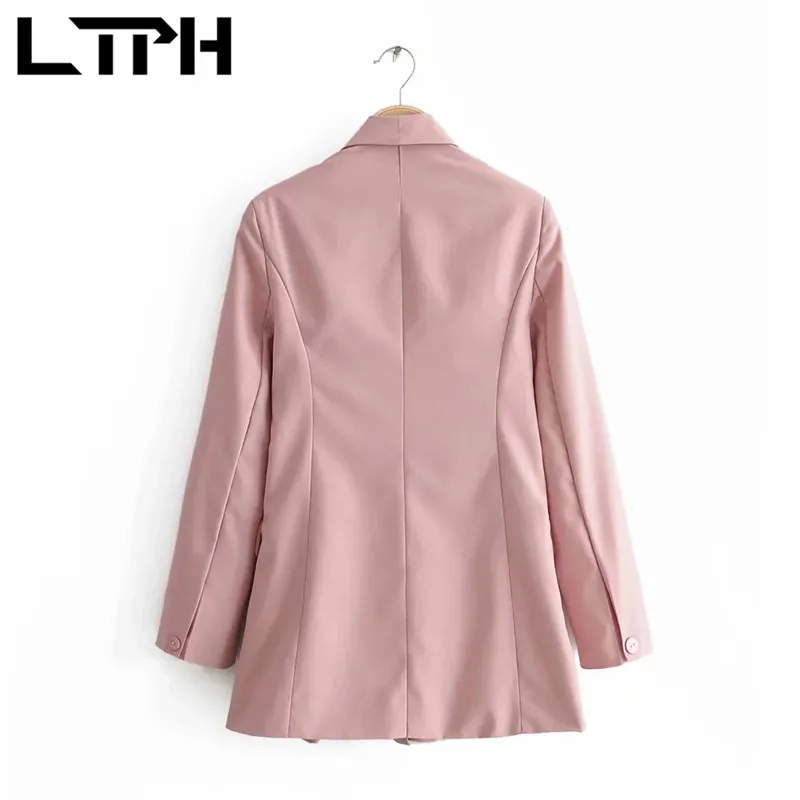 LTPH-Conjunto de 2 piezas de chaqueta con doble botonadura para mujer, traje de señora de oficina, color rosa, paquete de cintura alta, falda a la cadera, primavera 2021