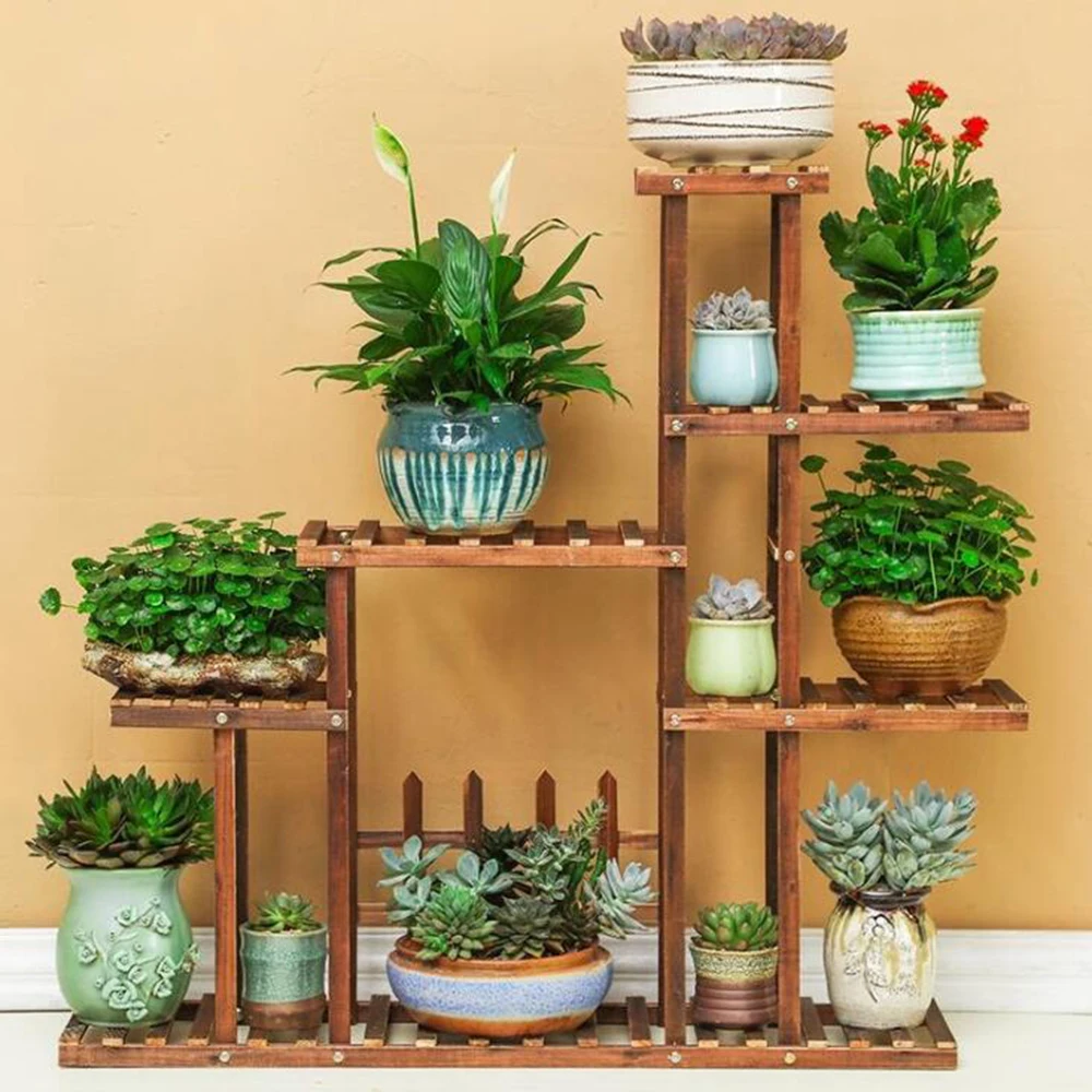 Деревянная стойка для цветов подставка растений много бонсай полка двора сада