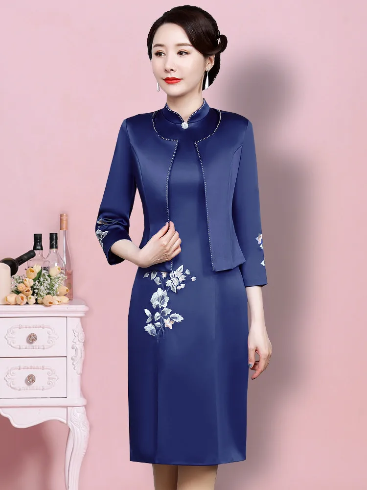 

Two Piece Mother Temperament Dress Noble Middle Aged And Elderly Women Wedding Autumn Banquet