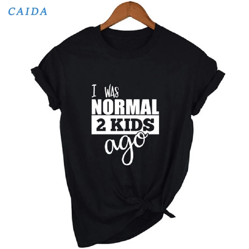 

CAIDA Female Summer Fashion Short Sleeve Pink Tshirts I Was Normal 3 Kids Ago Letters Printed Women T-shirt Girls Casual Tops