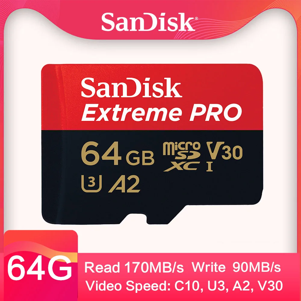 SDSQXCY-064G SanDisk Extreme microSDXC 32 Гб 64 Гб 128 ГБ 256G класс 10 microSD TF карта Поддержка официальной проверки C10 V30 U3 - Емкость: SDSQXCY-064G