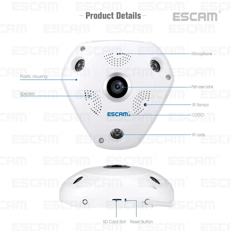 

ESCAM QP180 HD 960P Wireless IP Camera Two-Way Voice VR Network Camera 360 Panoramic Wireless WIFI Camera For Office Home