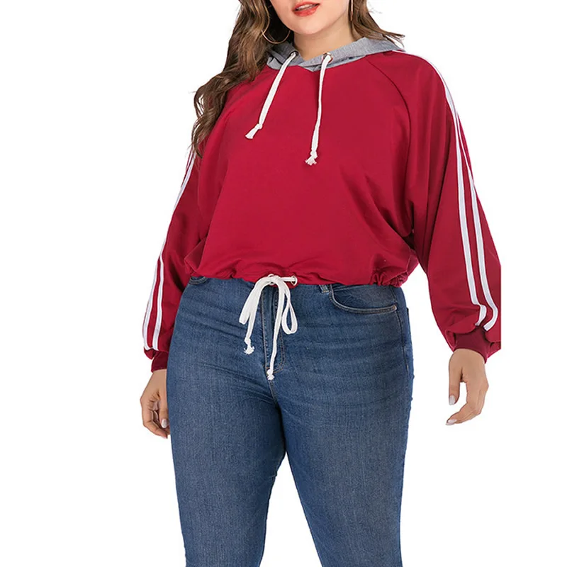 

2020 New Women'S Autumn Hoodies Casual Plus Size Loose Fat Ladies Drawstring Hoodies Stitching Design Long Sleeve Women Tops