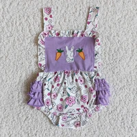 wholesale easter baby girl embroidery new clothing ruffle rabbit carrot jumpsuit kids spring bunny flower romper toddler clothes