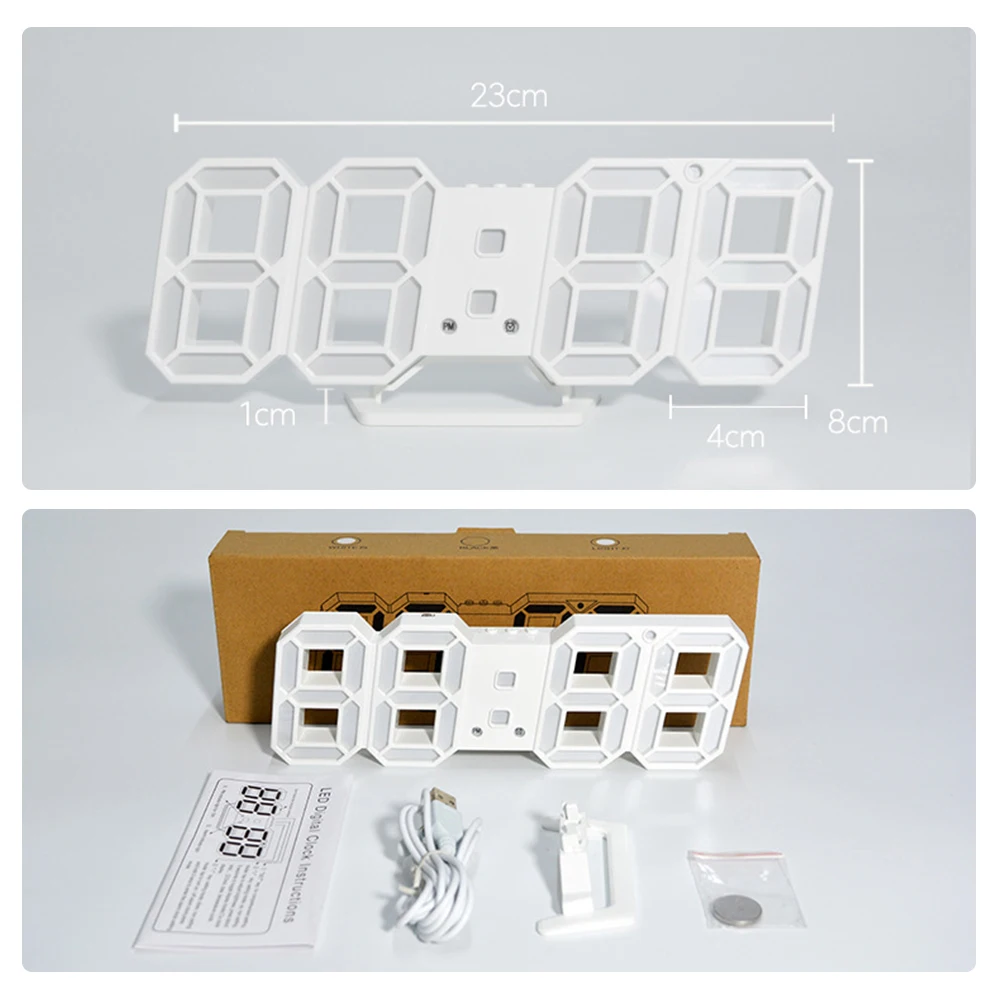 Большой светодиодный настенный будильник с датой и автоматической подсветкой