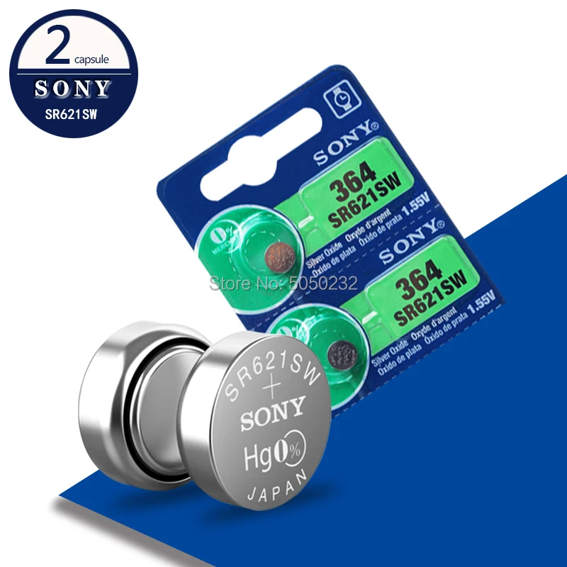 

2pcs New For Sony 100% Original 1.55V 364 SR621SW V364 SR60 SR621 AG1 Watch Battery Button Coin Cell Batteries MADE IN JAPAN