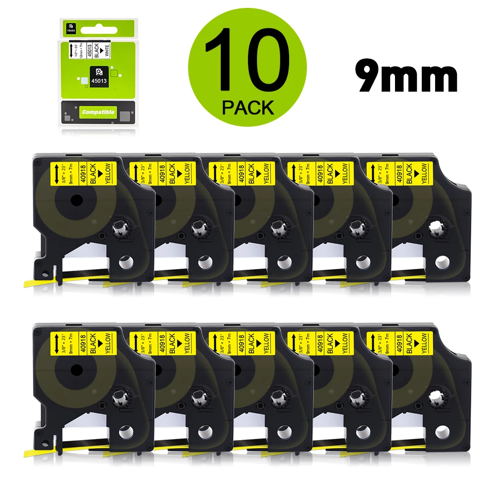 

10PK 40918 9mm Tapes Replace Dymo D1 9mm Label Tape Black on Yellow Dymo Printer Labels for Dymo Labeller LM160 LM280 LM420P
