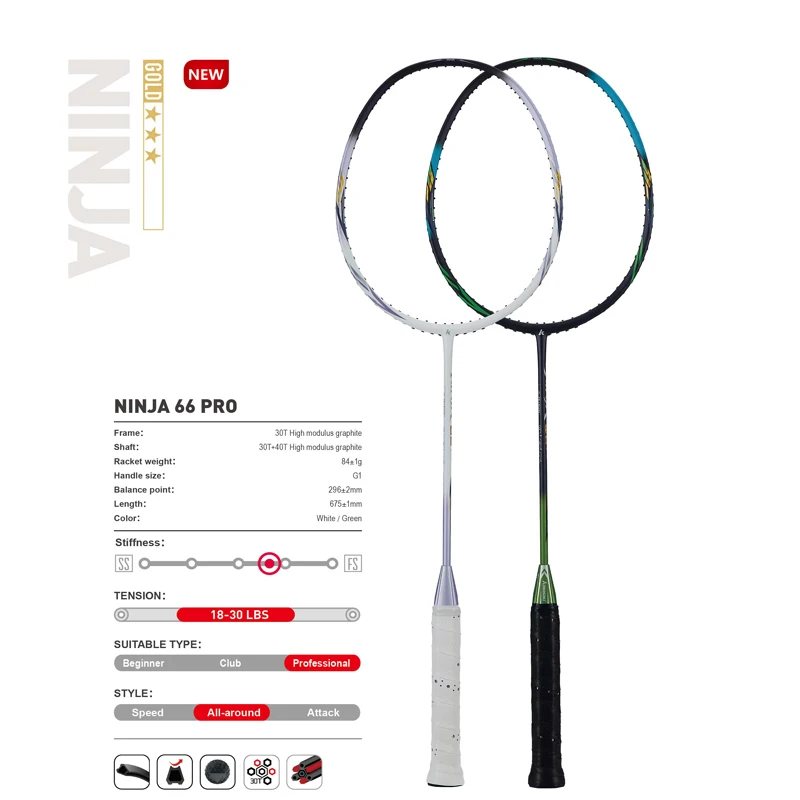 Kawasaki  Carbon Fiber Badminton Racket NINJA 66 PRO Tennis Racket With Free Gift