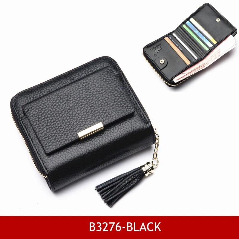 B3276-black Женский кошелек BISON из джинсовой кожи на молнии, кошелек с карманом для монет, Женский Короткий держатель для карт carteira feminina B3276 - Цвет: B3276-black